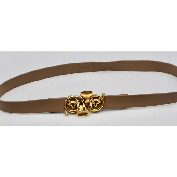 Vintage DOTTY SMITH BUCKLE & Leather Belt Fox Head & French Horn Fox Gold Tone main image 10